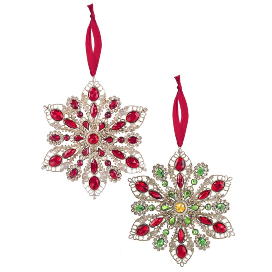 Red and Green Crystal Filigree Ornament | Putti Christmas 