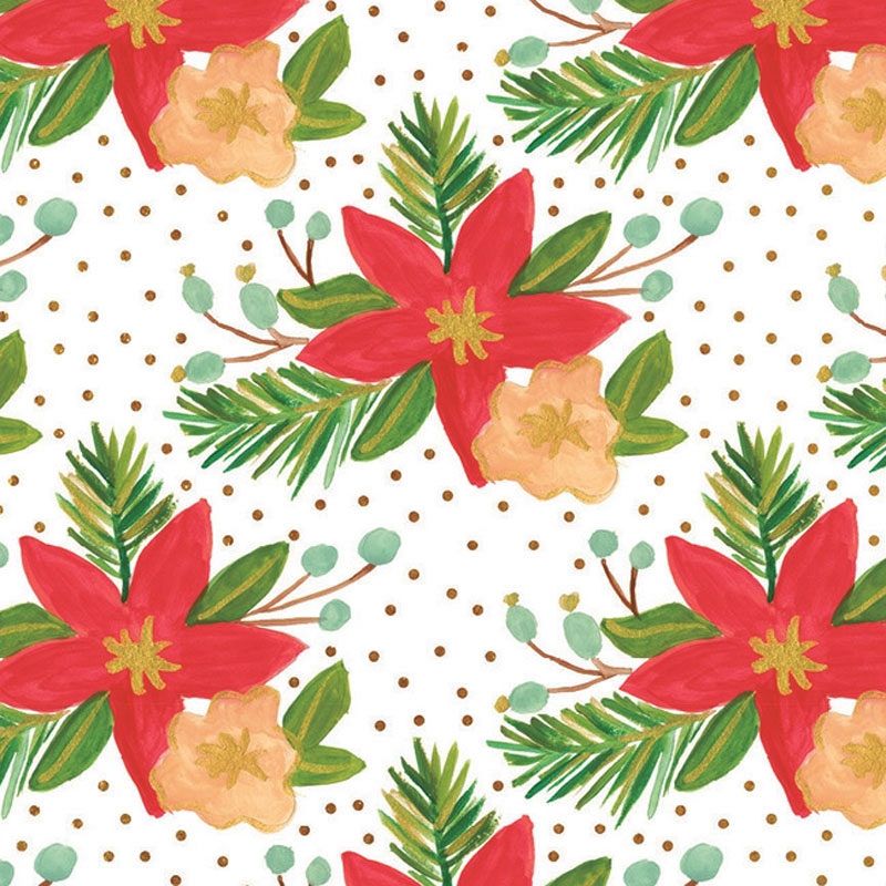 Holiday Poinsettia Wrapping Paper Roll - 3 Sheets