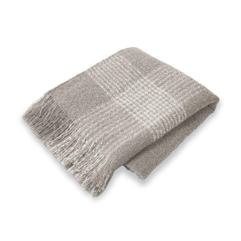 Mud Pie Plaid Fringe Criss Cross Blanket - Grey | Putti Fine Furnishings 