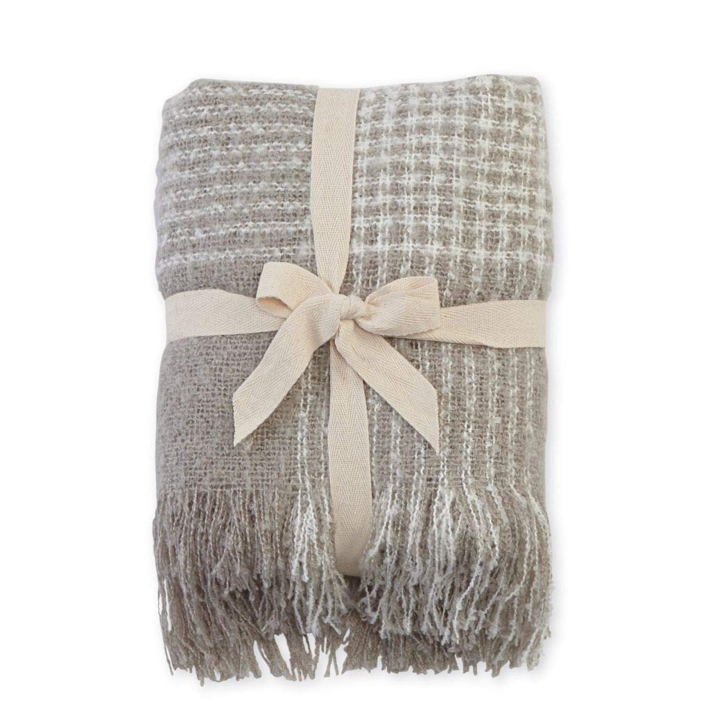 Mud Pie Plaid Fringe Criss Cross Blanket - Grey | Putti Fine Furnishings 