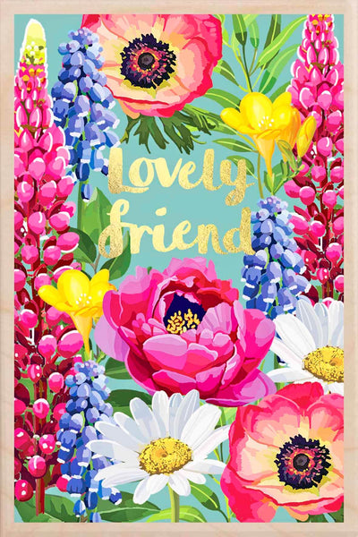 Lovely Friend Floral Wooden Postcard