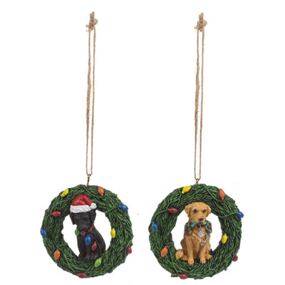 Lab in Wreath Ornament | Putti Christmas Celebrations