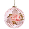 Kurt Adler Boho Chic Rose Decal Pink Glass Ball Ornament