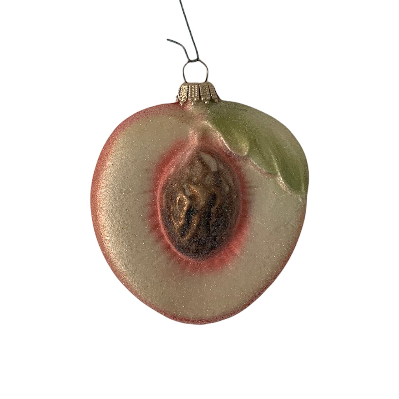 Sugared Peach Half Glass Ornament