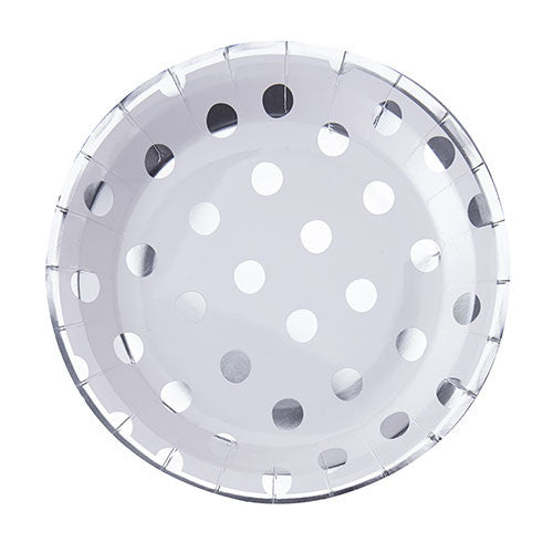  Polka Dot Paper Plates -Silver Foil, GR-Ginger Ray UK, Putti Fine Furnishings