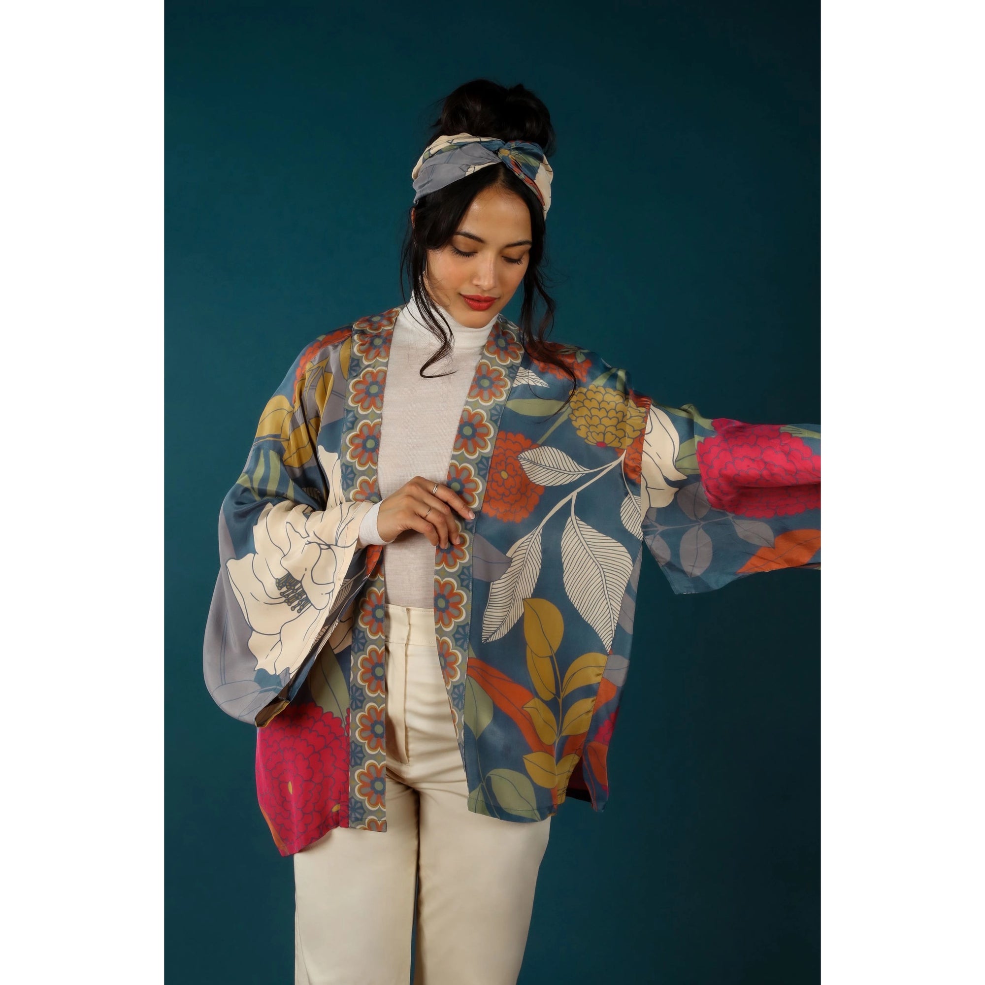 Winter Floral Kimono Jacket - Heather - Putti Fine Furnishings