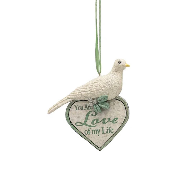 Kurt Adler Sage Green "You Are Love of my Life" Dove Ornamment | Putti Christmas Decorations