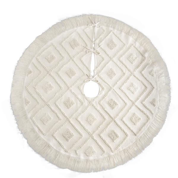 Natural Diamond Tufted Tree Skirt with Fringe | Putti Christmas Canada 