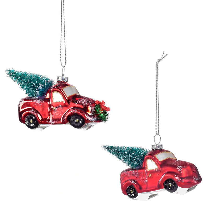 Red Truck Glass Christmas Ornament