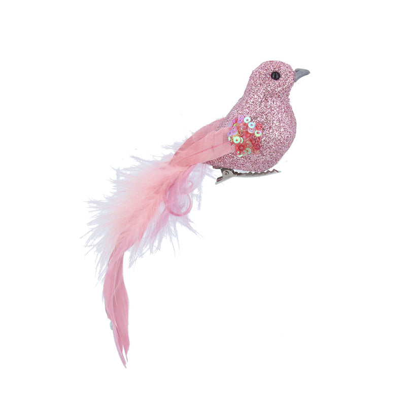 Pink Glitter Feather Bird with Clip