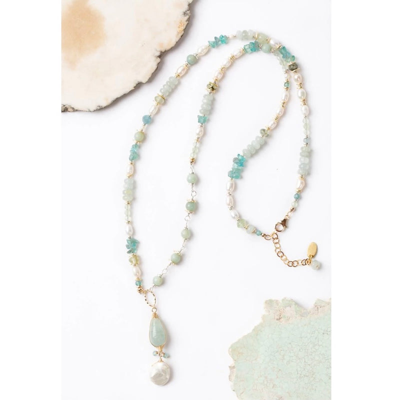 Aquamarine & Pearl Dangle Pendant Necklace | Putti Fine Fashions 