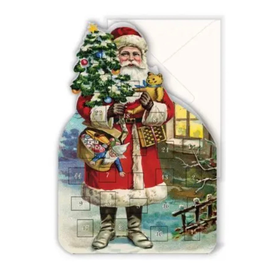 Santa with Tree Advent Calender Card | Putti Christmas Canada 