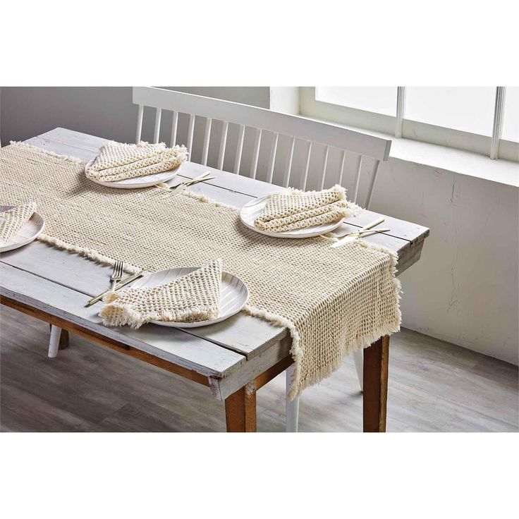 Mud Pie Waffle Weave Table Runner - Cream | Putti Fine Furnishings 