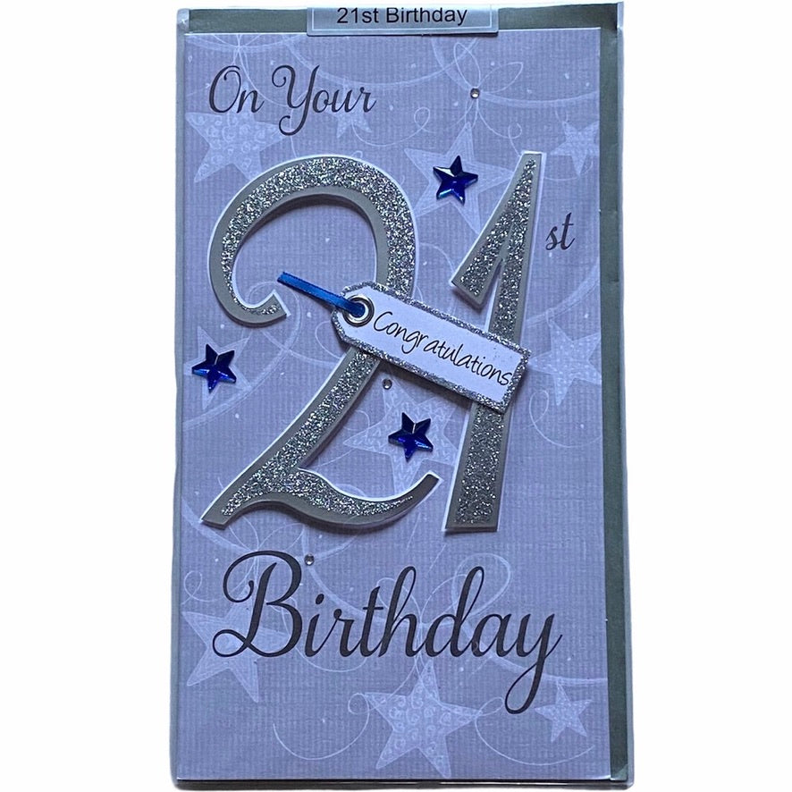 "On your 21st Birthday" Greeting Card - Blue | Putti Fine Furnishings Canada