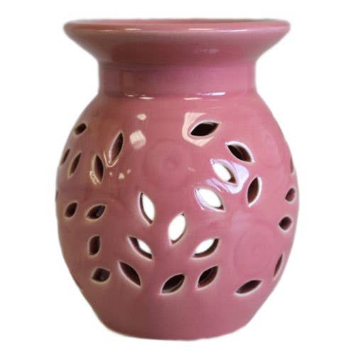 Ceramic Wax Burner with Leaf Cut Outs - Pink