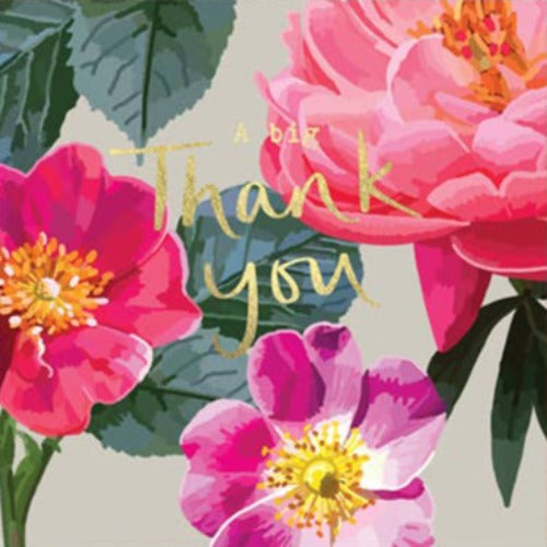 Thank you - Pink Flowers Foiled Greeting Card