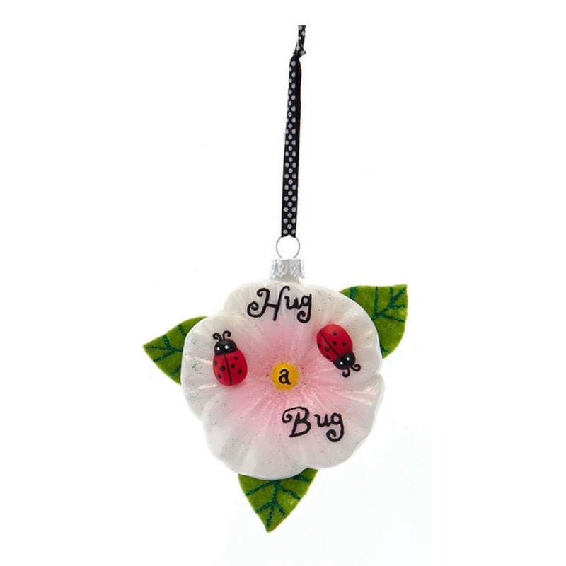 Kurt Adler Ladybug "Hug a Bug" Glass Flower Ornament