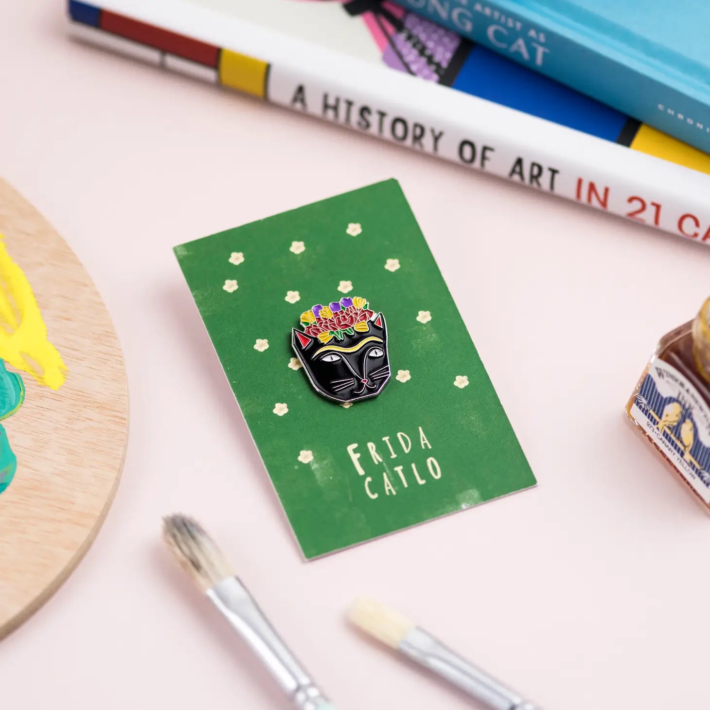 Frida Catlo Cat Artist Pin