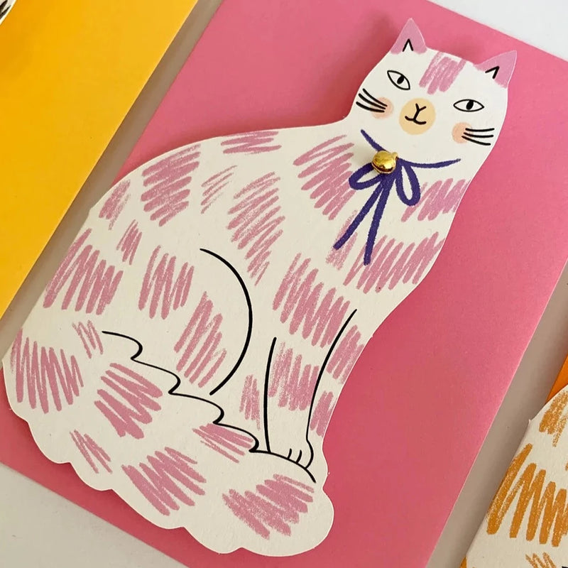 Sitting Kitty Shapped Card - Pink  | Putti Greeting Cards Canada 