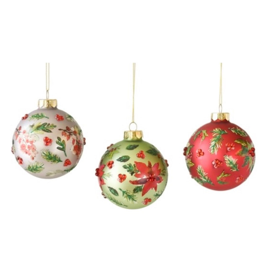Berry & Holly Glass Ball Ornaments