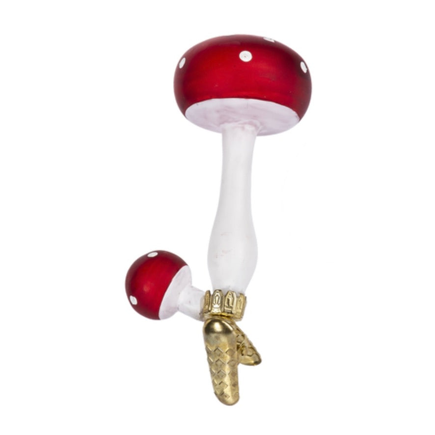 Double Red and White Toadstool Glass Clip Ornament