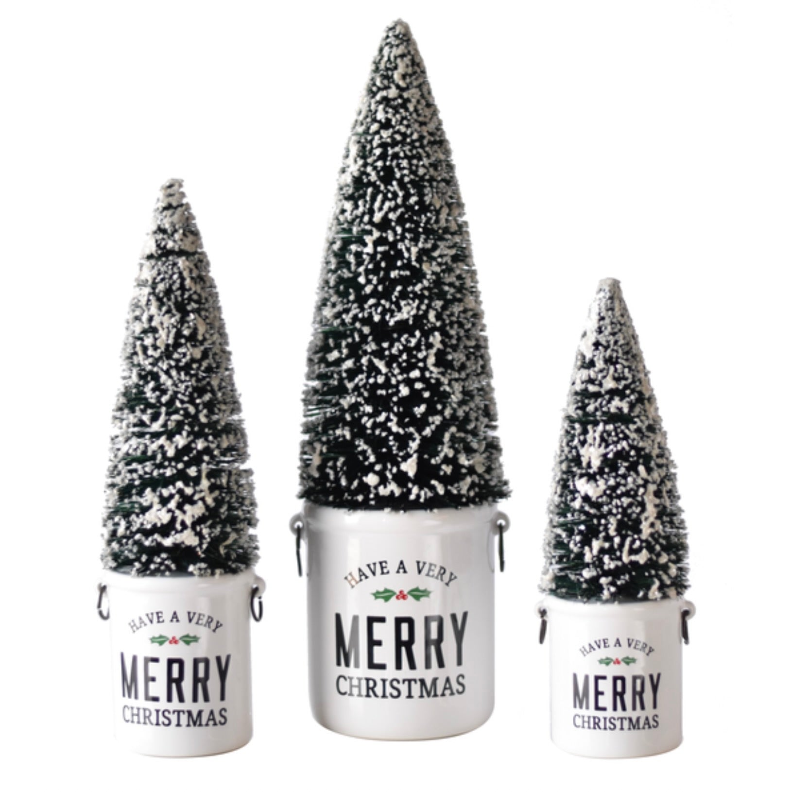 "Merry Christmas" Brush Trees - Set of 3