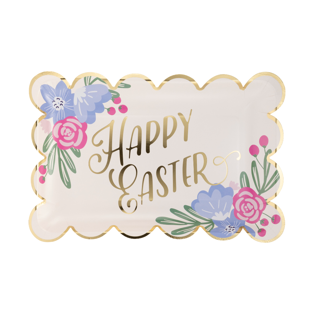 Happy Easter Scallop Rectangular Paper Plates | Putti Easter Celebrations 