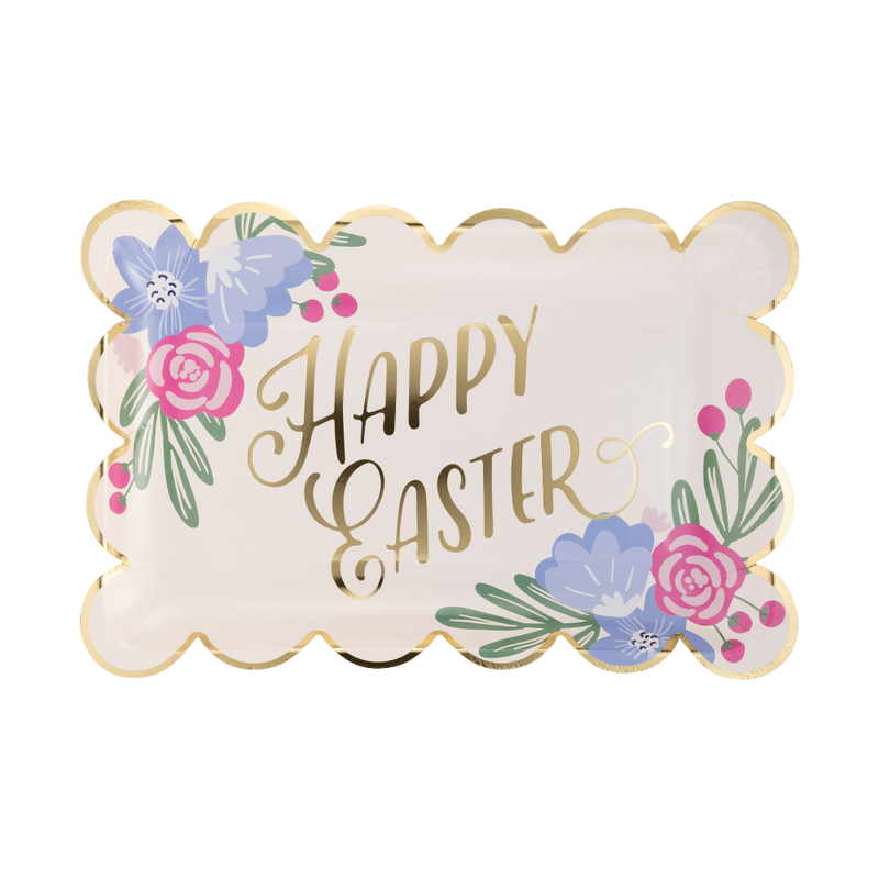 Happy Easter Scallop Rectangular Paper Plates | Putti Easter Celebrations 