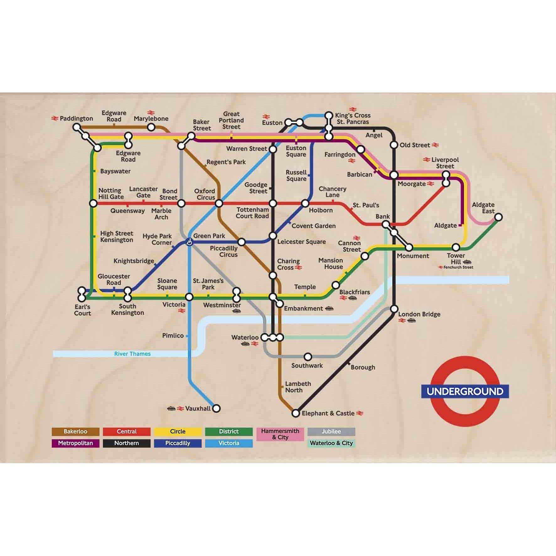 London Tube Map Wooden Postcard