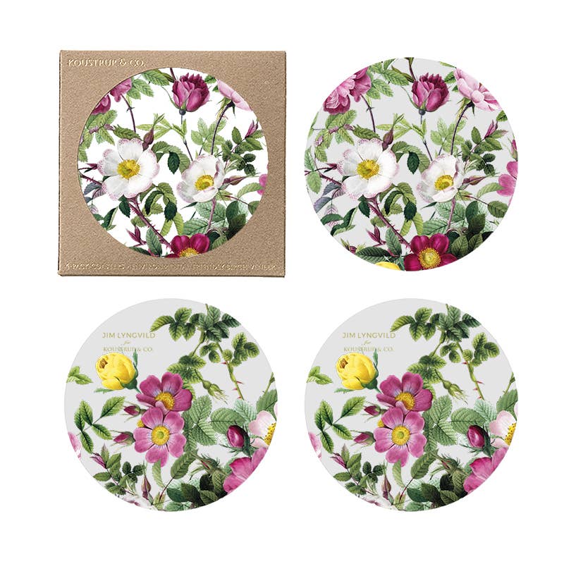 Rose flower Garden 2 sided coaster of nordic birch veneer