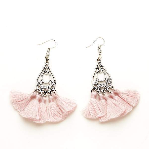 Tear Drop Tassel Earrings - Blush Pink | Putti Fine Fashions 