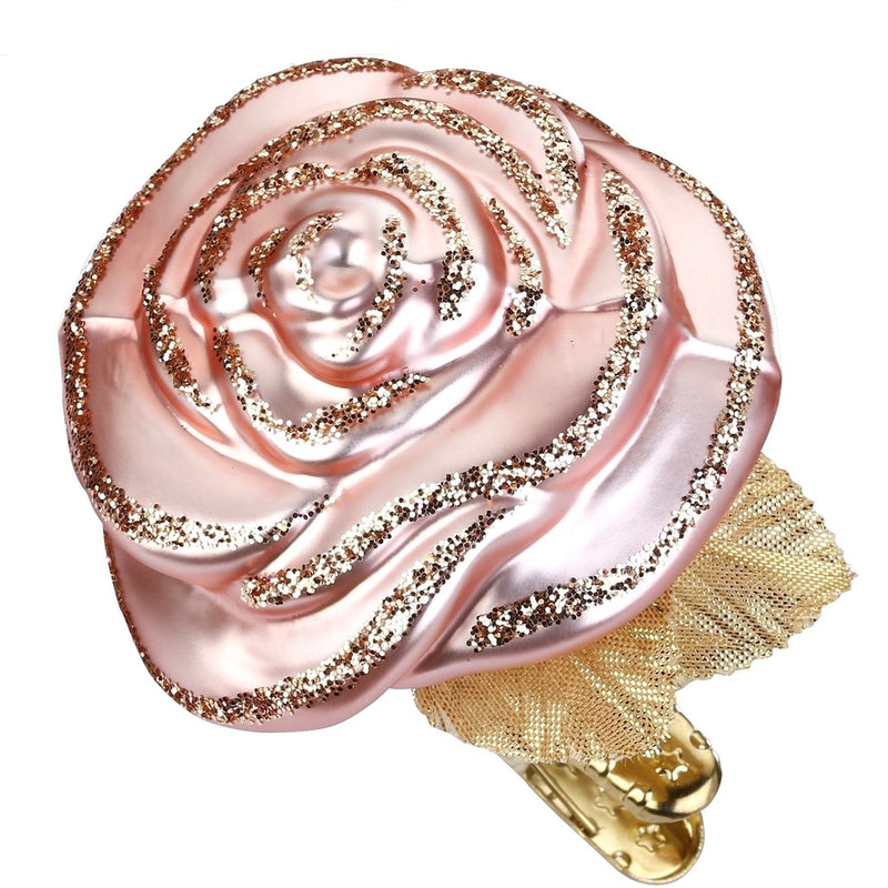 Inge Glas "Pink Rose" European Glass Clip Ornament | Putti Christmas Canada