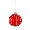 Red and White Ribbed Glass Ball Ornament