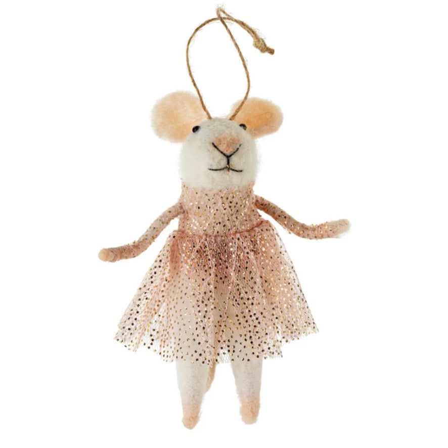 "Sugar Plum Fairy" Felted Mouse Ornament | Putti Celebrations 