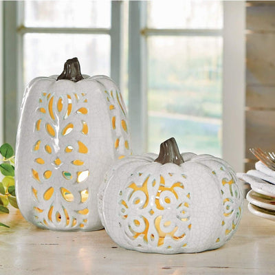 White Ceramic Pumpkin Lantern | Putti Thanksgiving Celebrations