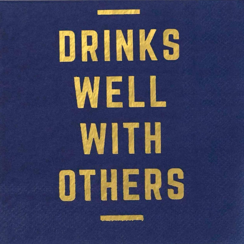 "Drinks Well With Others" Navy Beverage Napkin