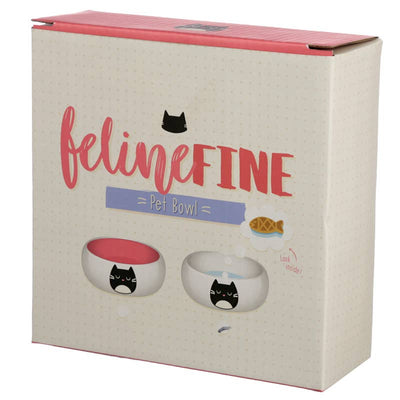 "Feline Fine" Cat Ceramic Food Water Bowl