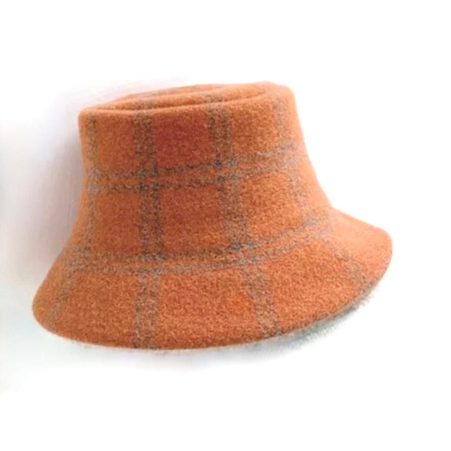 Plaid Wool Bucket Hat - Orange
