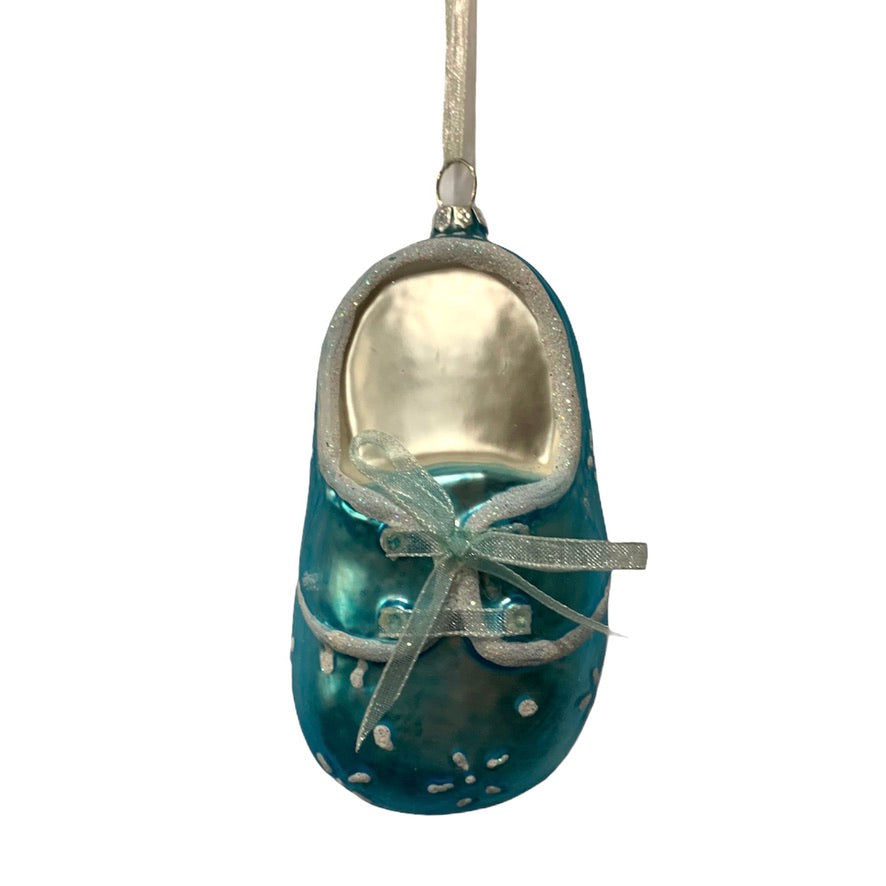 Blue Baby Bootie Glass Ornament - Putti Christmas Canada