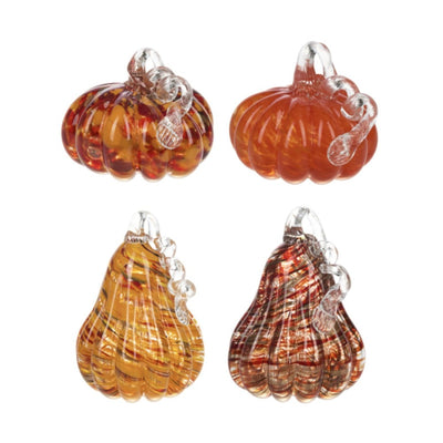 Light Up Blown Glass Pumpkin - Orange Mottled