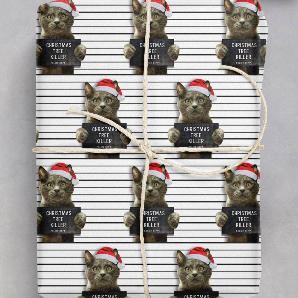 Christmas Tree Killer Cat Wrapping Paper -  Pack of 2 Sheets