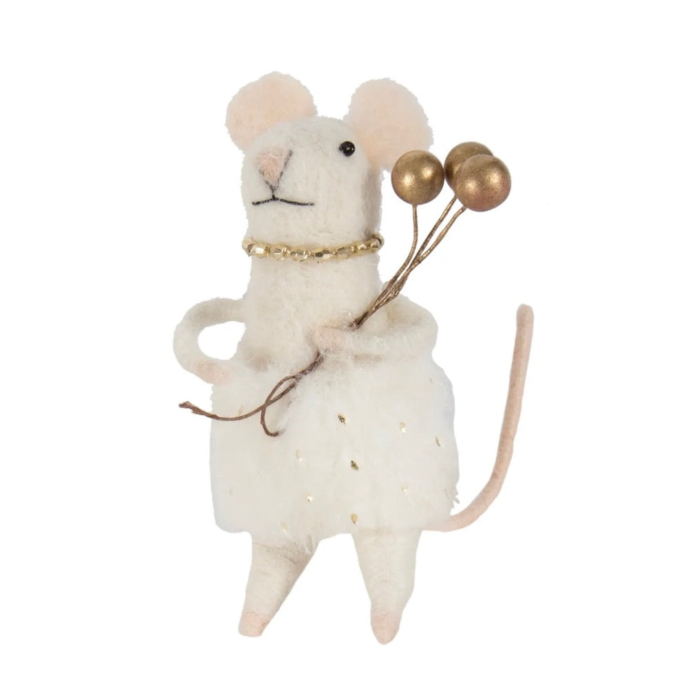 Posh Gifl White with Gold Berries Felt Mouse Ornament | Putti Christmas Canada 