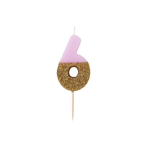  "We Heart Birthdays" Pink Glitter Number Candle - Six, TT-Talking Tables, Putti Fine Furnishings