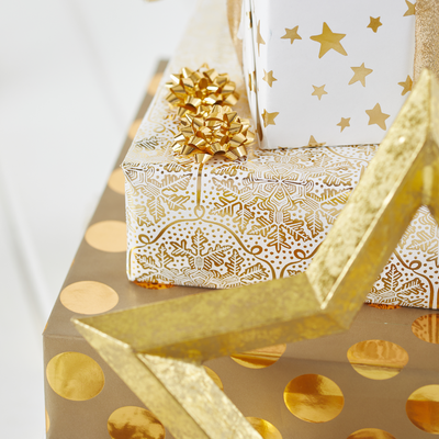 Gold Foil Honeycomb Flakes Christmas Wrapping Paper Roll | Putti Christmas Canada