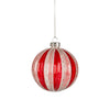Red with White Glitter Ribbed Glass Ball Ornament
