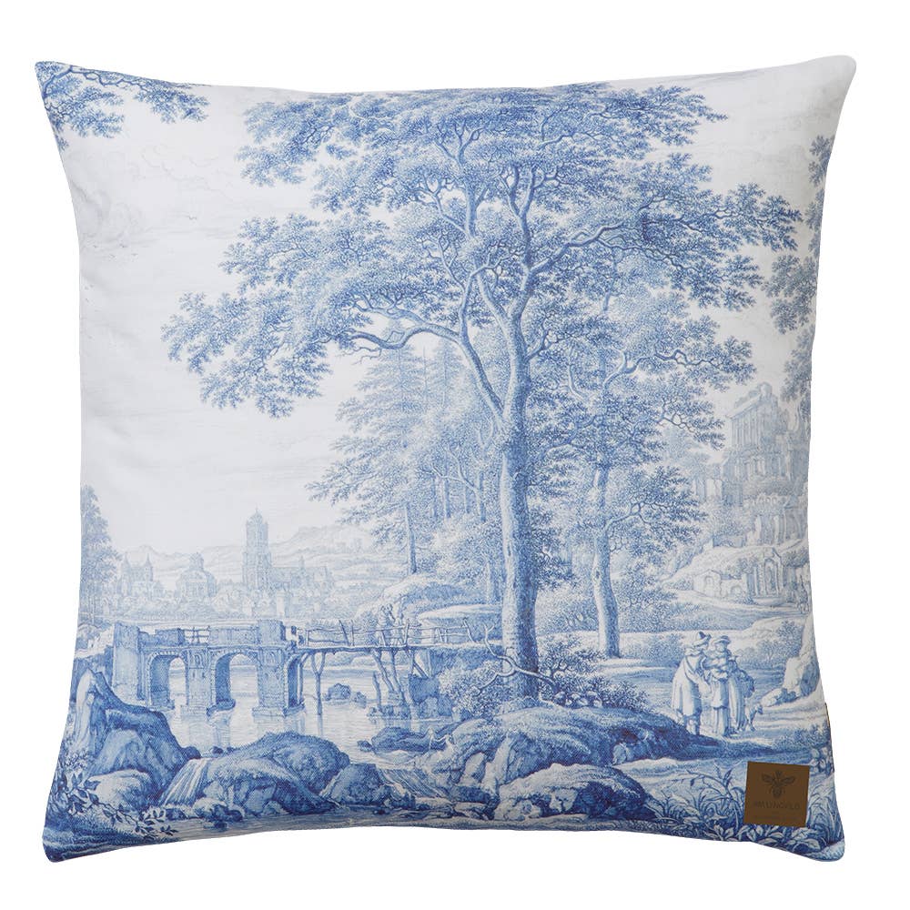 Blue Toile Landscape Cushion | Putti Fine Furnishings Canada 