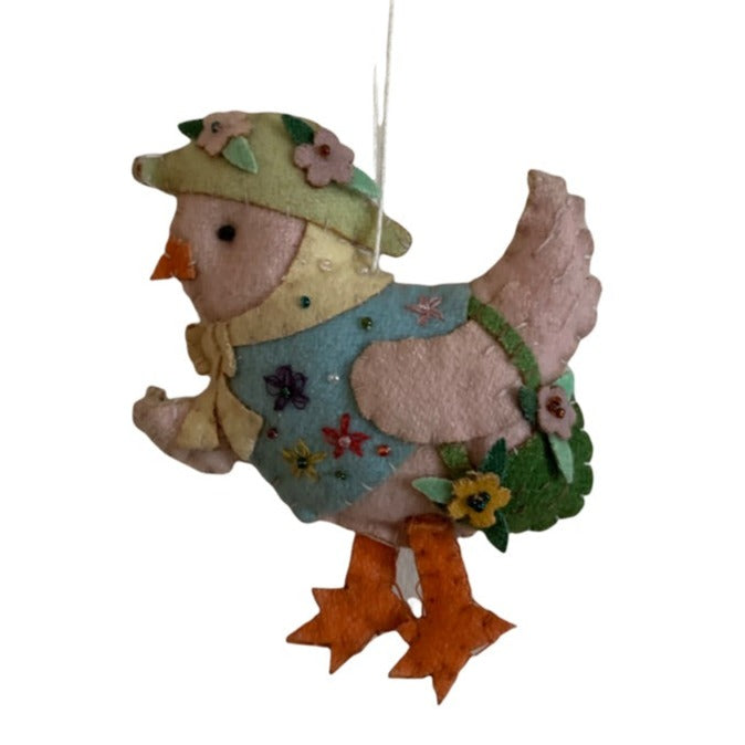 Pink Felt Chick with Basket Ornament