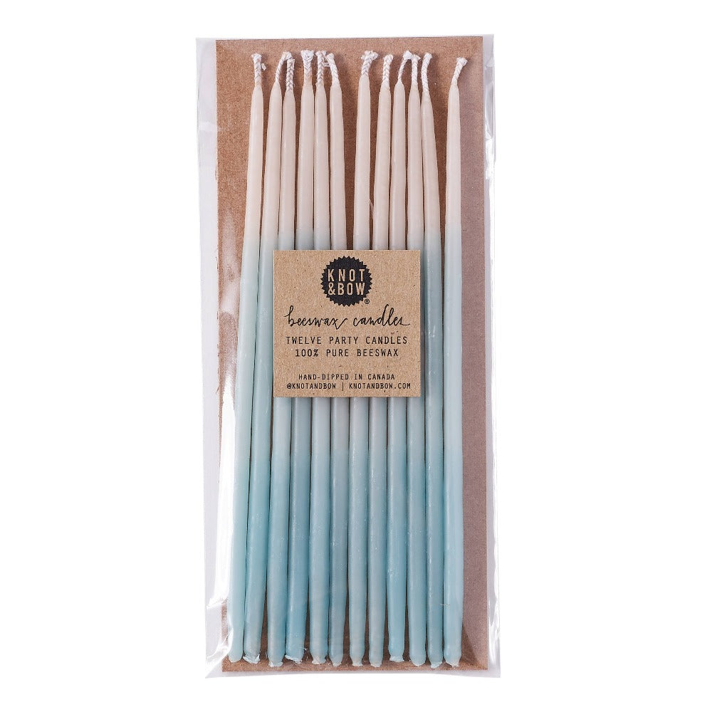Knot & Bow - Tall Aqua Ombre Beeswax Birthday Candles | Putti Celebrations Canada