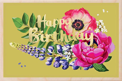 Happy Birthday Floral Wooden Postcard