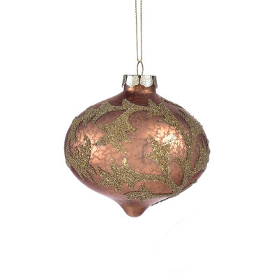 Bronze with Gold Leaves Glass Onion Ornament | Putti Christmas Celebrations
